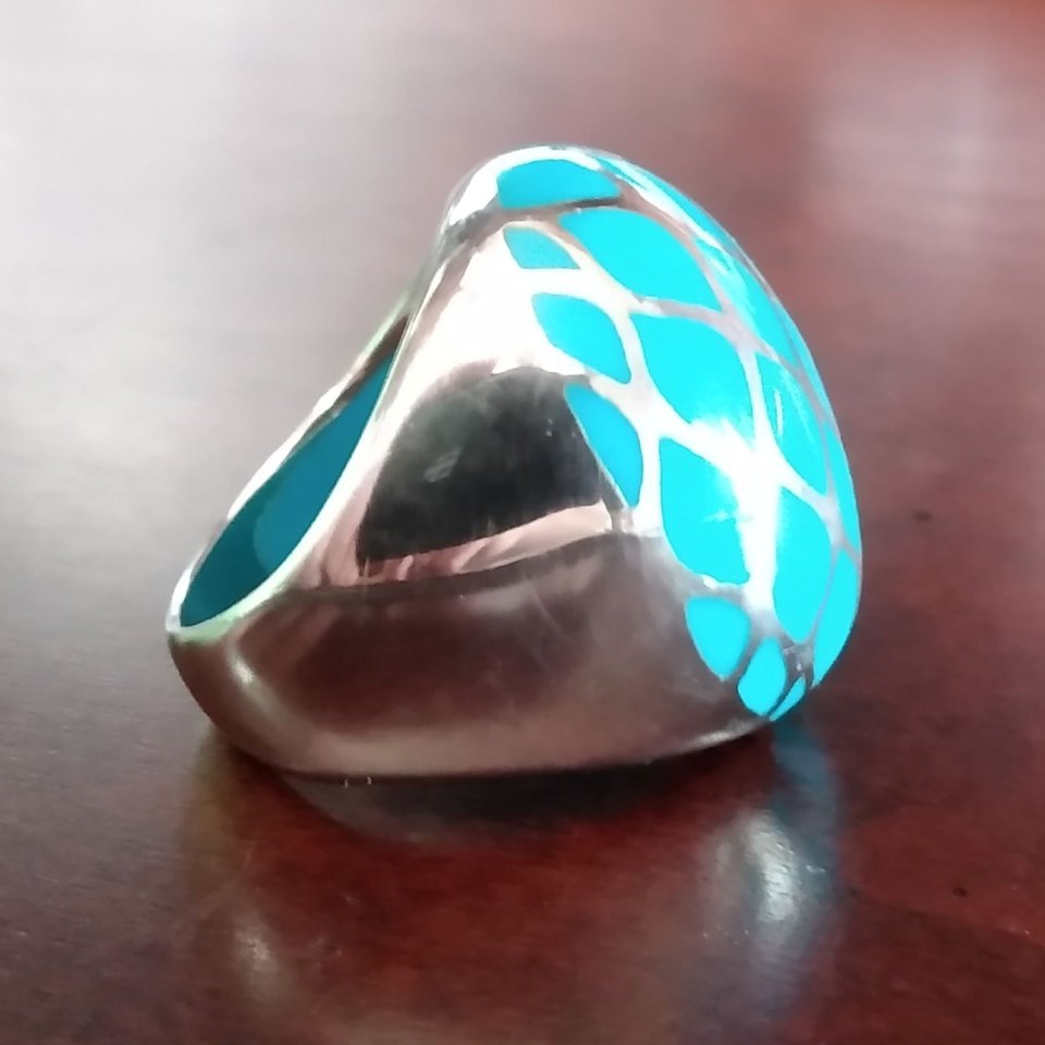 Chunky Vintage Sterling Silver and Turquoise Trellis Criss Cross Dome Ring, Size 7
