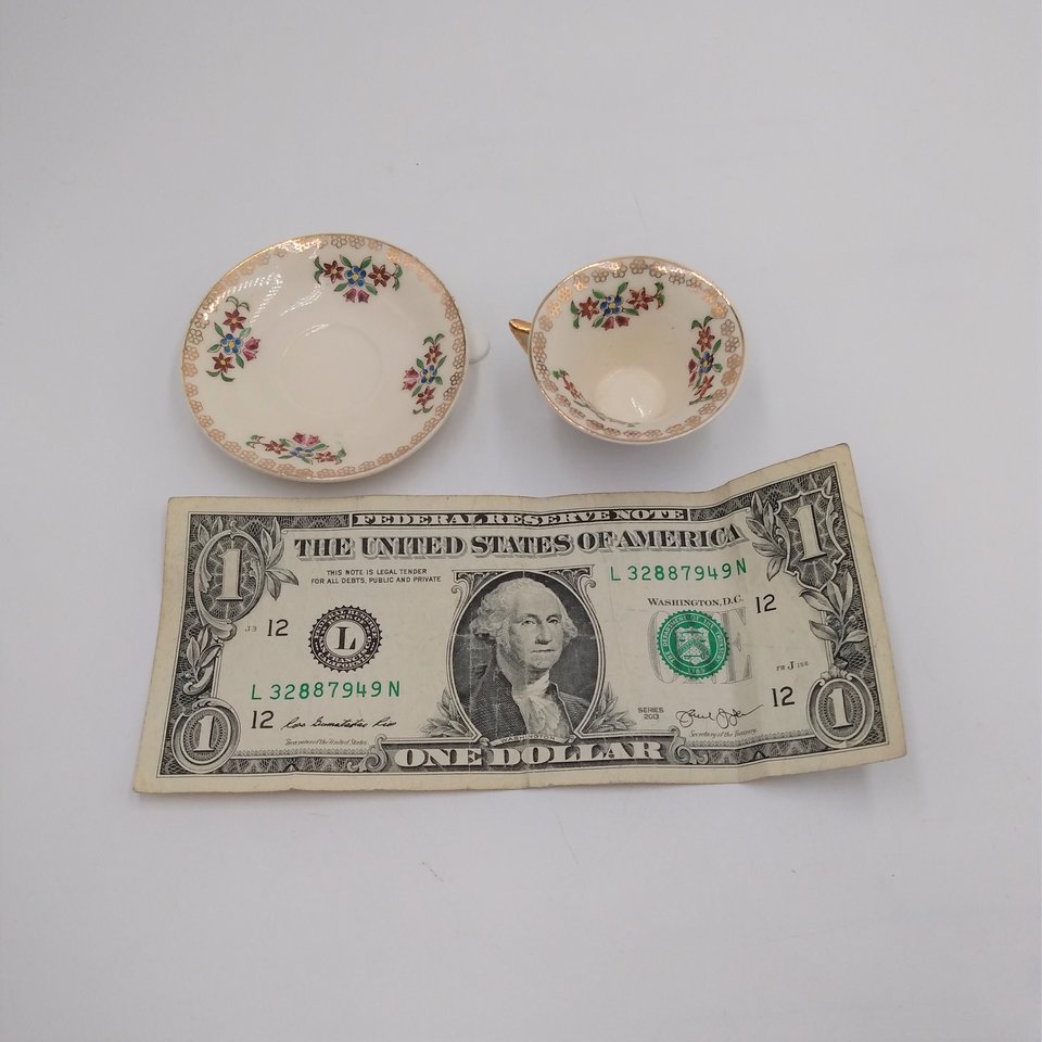 Miniature Teacup Demitasse Cup and Saucer Set, Floral Design Made in Occupied Japan, Vintage