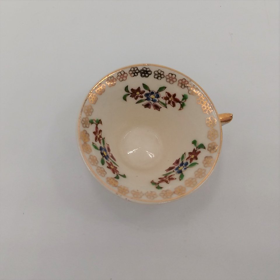 Miniature Teacup Demitasse Cup and Saucer Set, Floral Design Made in Occupied Japan, Vintage