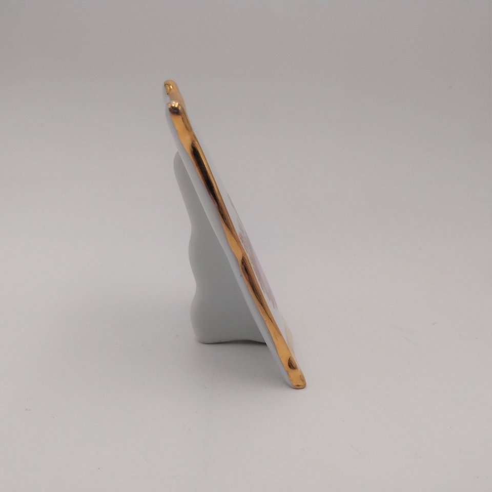 Vintage Limoges Porcelain  Standing Frame Ornament of Courting Couple, with Gold Trim Glazing