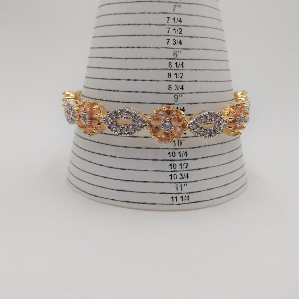 Vintage Cubic Zirconia and Peach Gems Gold Plated Bangle Bracelet for Women