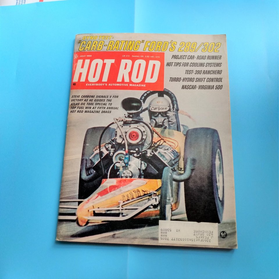 HOT ROD Magazine July 1968 Vintage Magazine, Great gift for Dad and Grampa. Original price 50 cents!!!