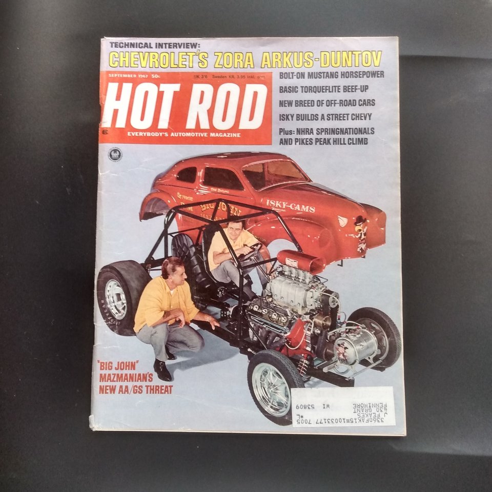 HOT ROD  September 1967 Magazine, Great gift for Dad and Grampa. Original price 50 cents!!!
