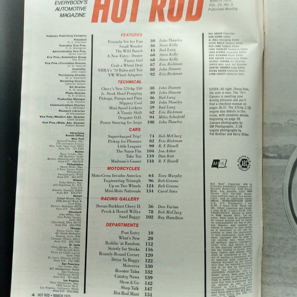 HOT ROD March 1970 Magazine Great Father's Day Gift, Guy Gift, Original price 50 cents!!!