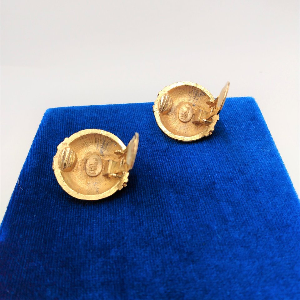 Signed Hobè Gold Tone and Faux Pearl Clip On earrings