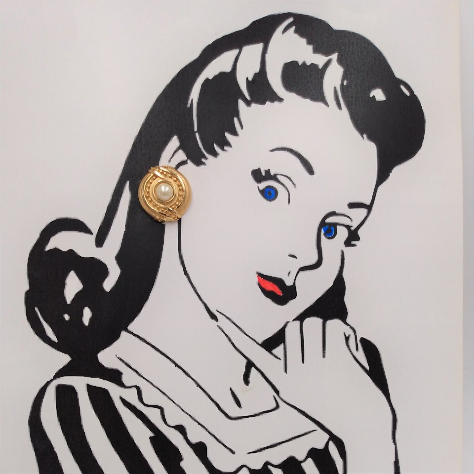 Signed Hobè Gold Tone and Faux Pearl Clip On earrings