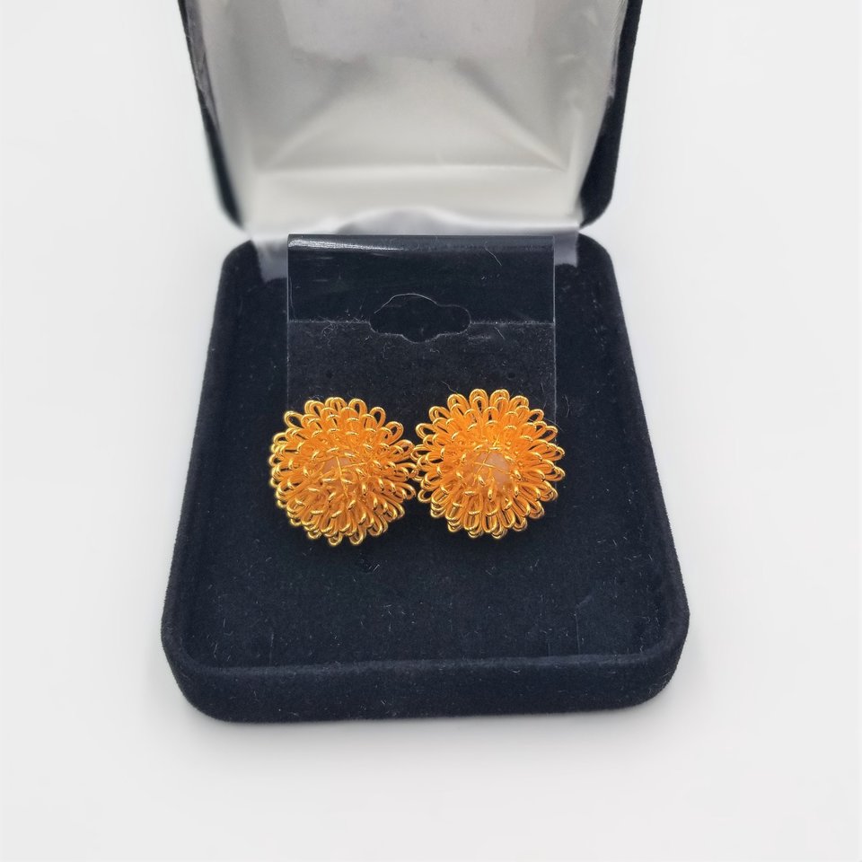 Vintage Gold Tone Wire Looped Flower Post Earrings, Wire Dandelions, Pierced Earrings