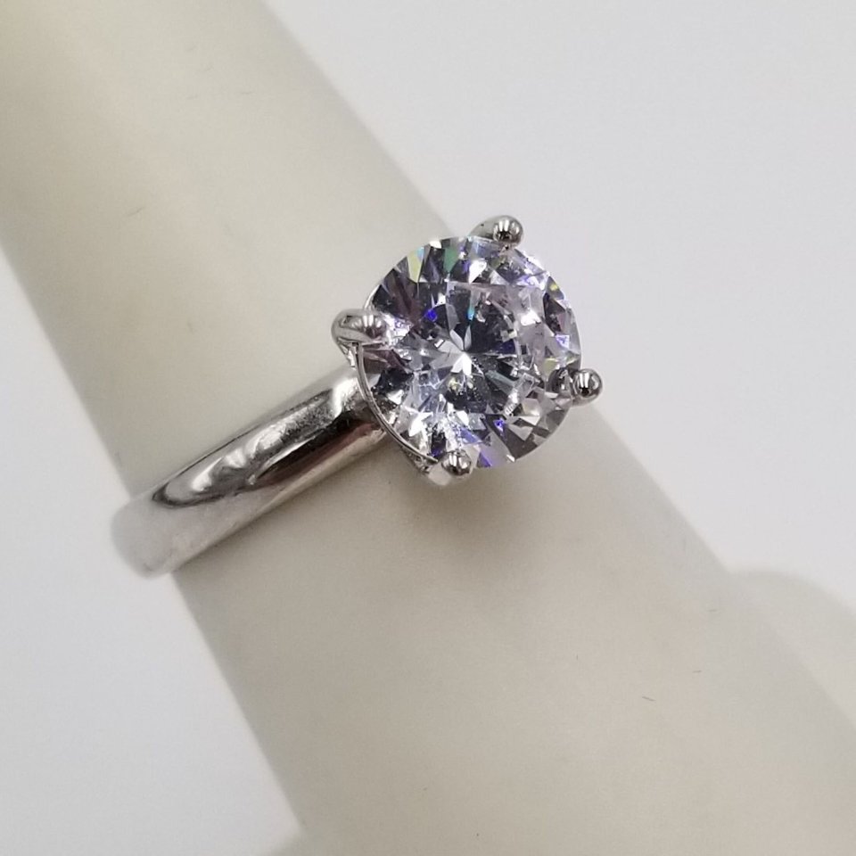 Vintage Sterling Silver 925 Cubic Zirconia Solitaire Ring size 6.75, Engagement Ring