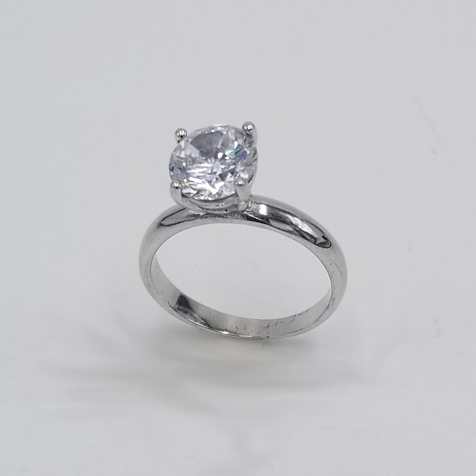 Vintage Sterling Silver 925 Cubic Zirconia Solitaire Ring size 6.75, Engagement Ring