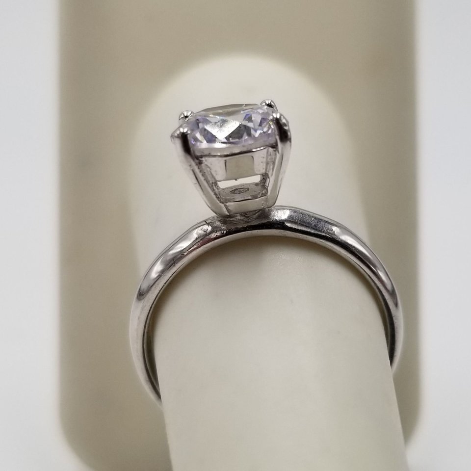 Vintage Sterling Silver 925 Cubic Zirconia Solitaire Ring size 6.75, Engagement Ring