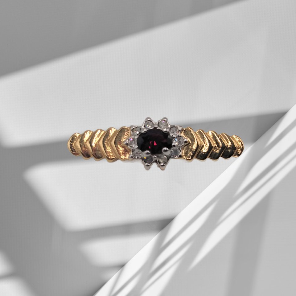 Vintage Gold Plated and Simulated Garnet and Rhinestones Bar Pin Brooch