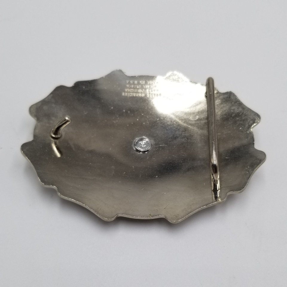 Western Two Toned Vintage Stamped Shiny Nickel Plated and Brass Bronco Horse Rodeo Belt Buckle