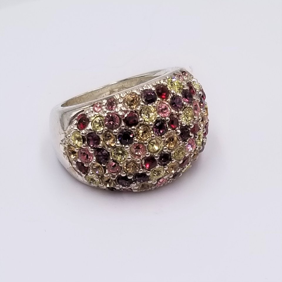 Erica Anenberg Silver Tone Multi-Color Crystals Cluster Fashion Ring, Size 8
