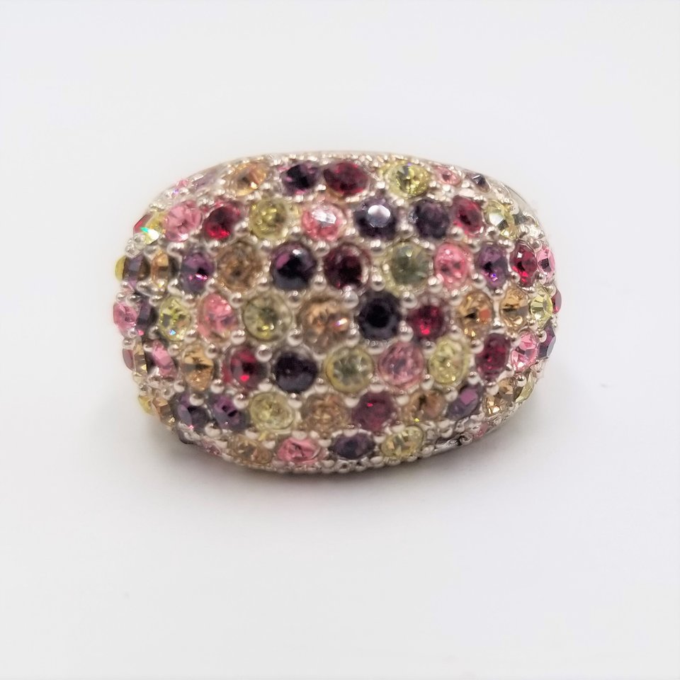 Erica Anenberg Silver Tone Multi-Color Crystals Cluster Fashion Ring, Size 8