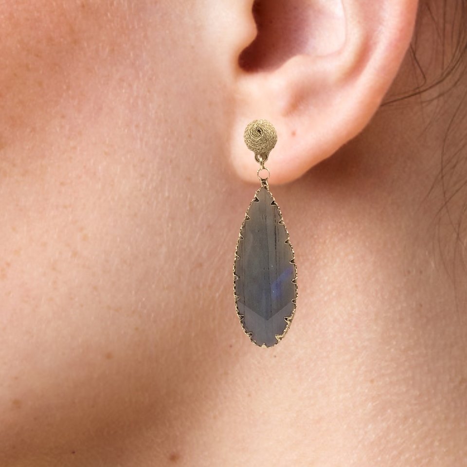 Elegant Vintage Fashion Gold and Smokey Grey Beveled Glass Leaf Dangle Pierced Earrings