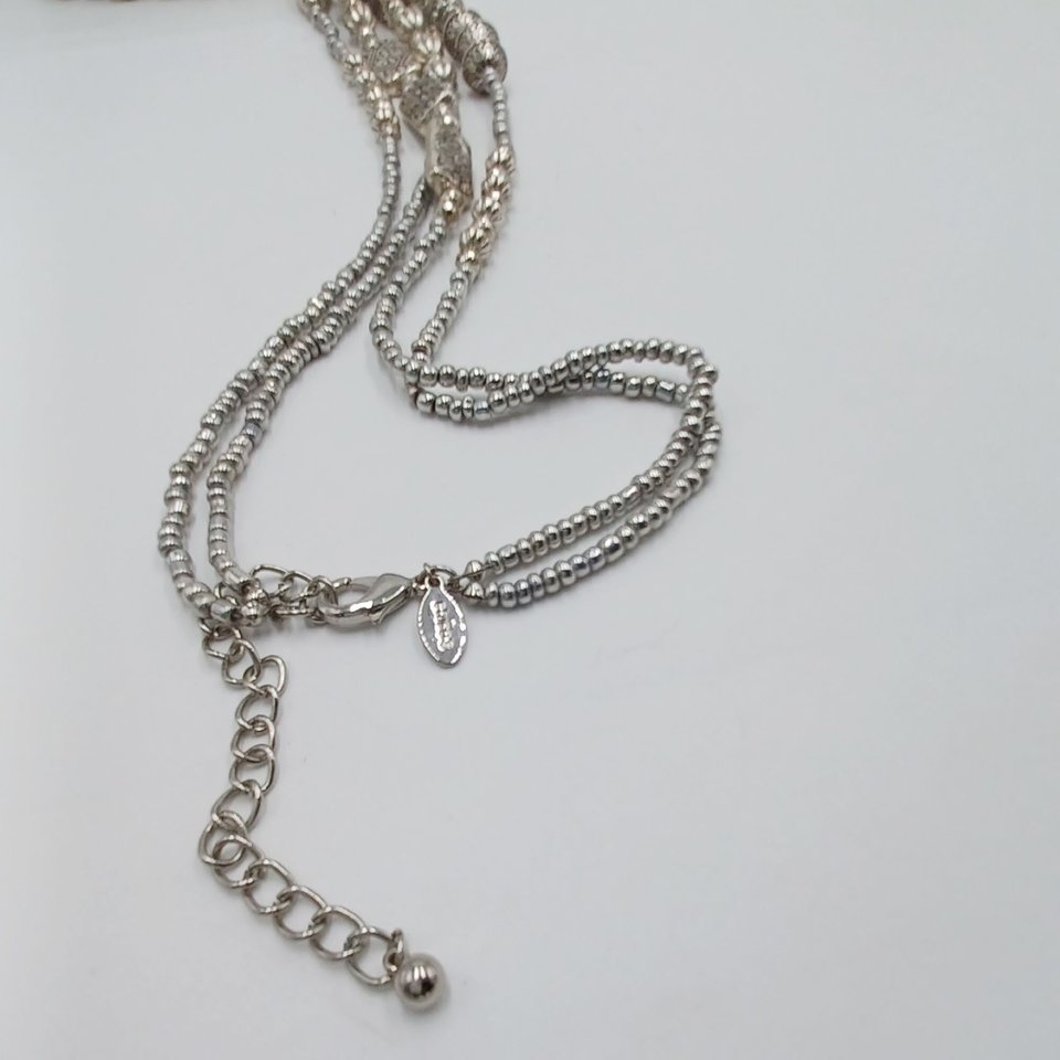 CHICO's Super Long Silver Tone Beaded 2 Strand Beaded Necklace, Southwestern