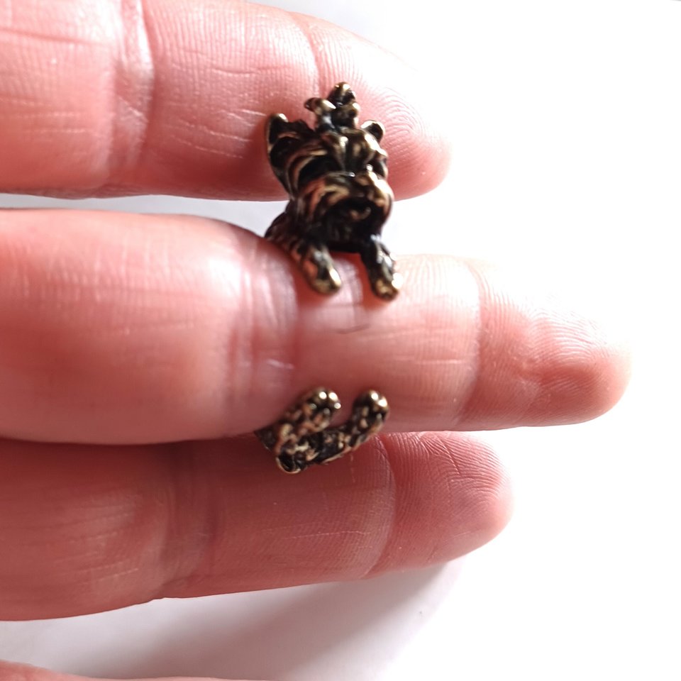 Vintage Brass Yorkshire Terrier Dog Wrap Around Ring, Size 6.25, Super Cute!! Dog Lover Gift