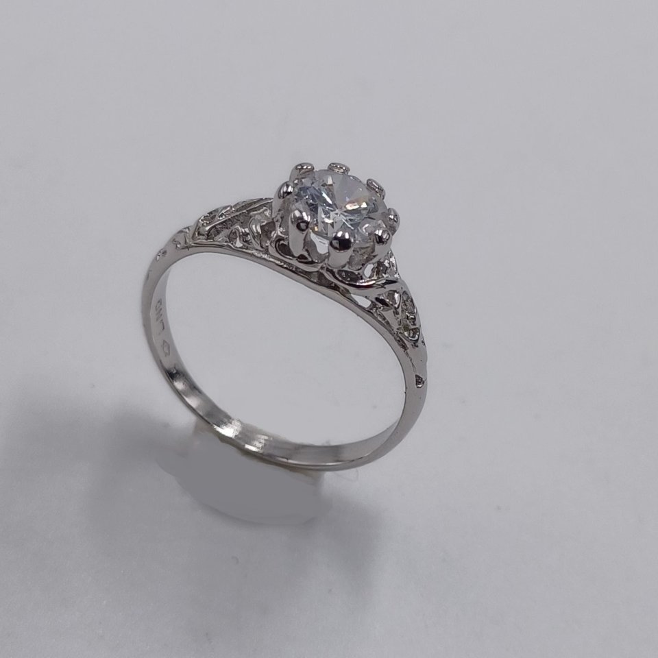 Vintage Sterling Silver LIND Filigree Cubic Zirconia Solitaire Ring Size 8