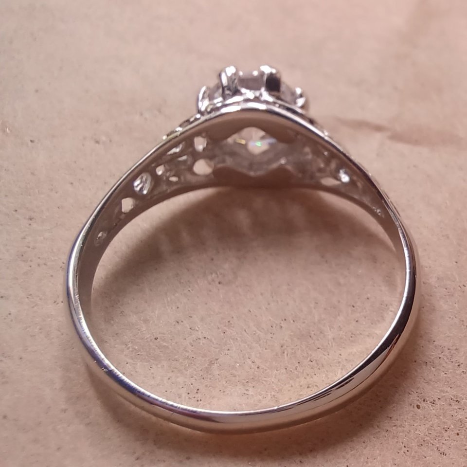 Vintage Sterling Silver LIND Filigree Cubic Zirconia Solitaire Ring Size 8