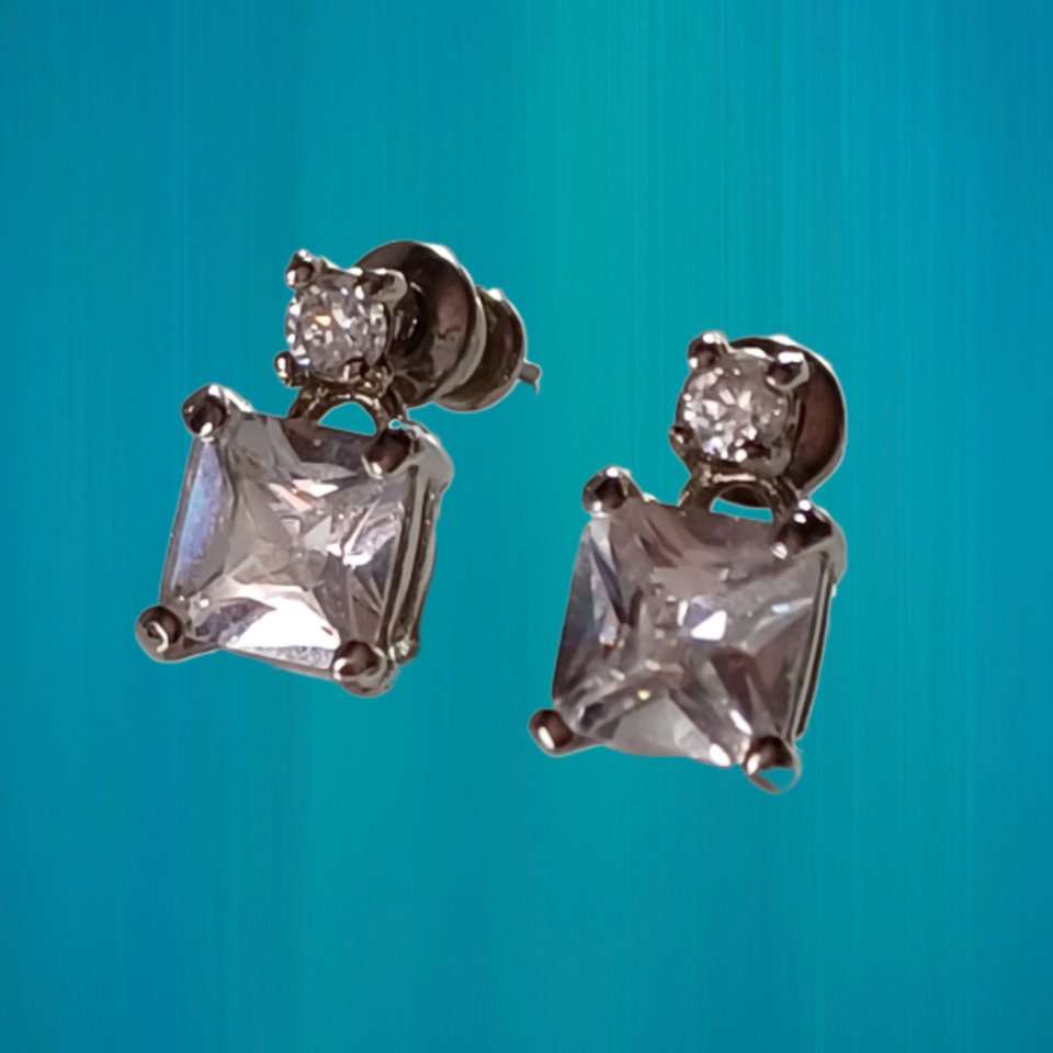 Glamorous Princess Cut Cubic Zirconia Pierced Earrings