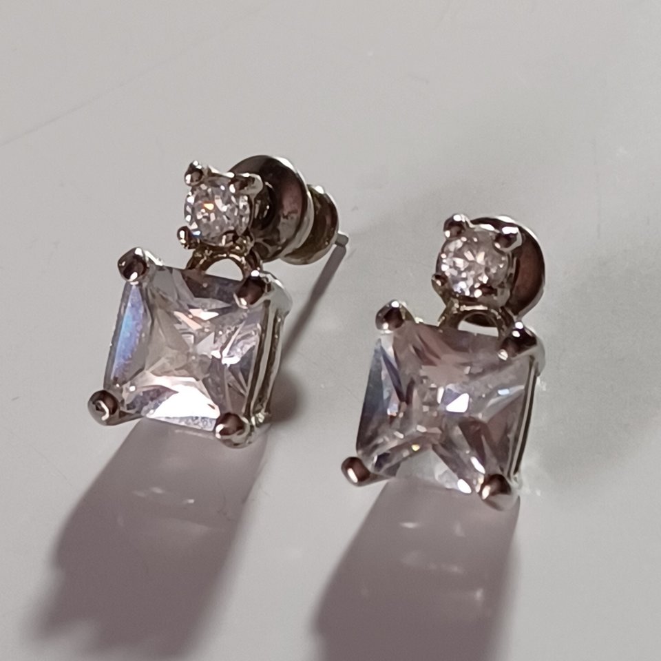 Glamorous Princess Cut Cubic Zirconia Pierced Earrings