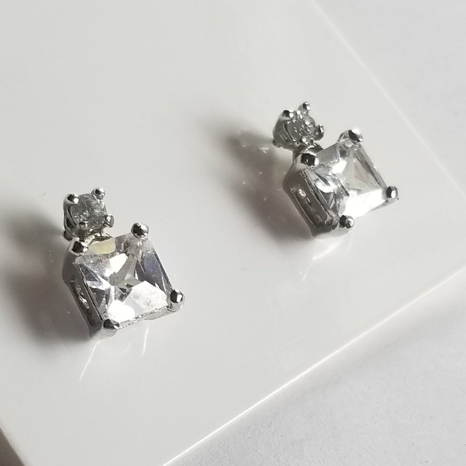 Glamorous Princess Cut Cubic Zirconia Pierced Earrings