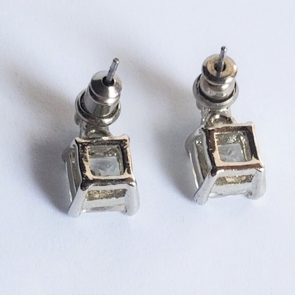 Glamorous Princess Cut Cubic Zirconia Pierced Earrings