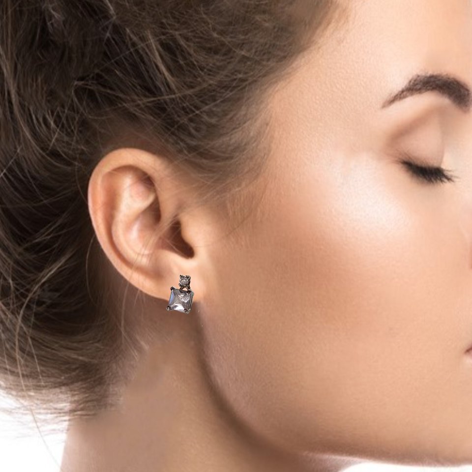 Glamorous Princess Cut Cubic Zirconia Pierced Earrings