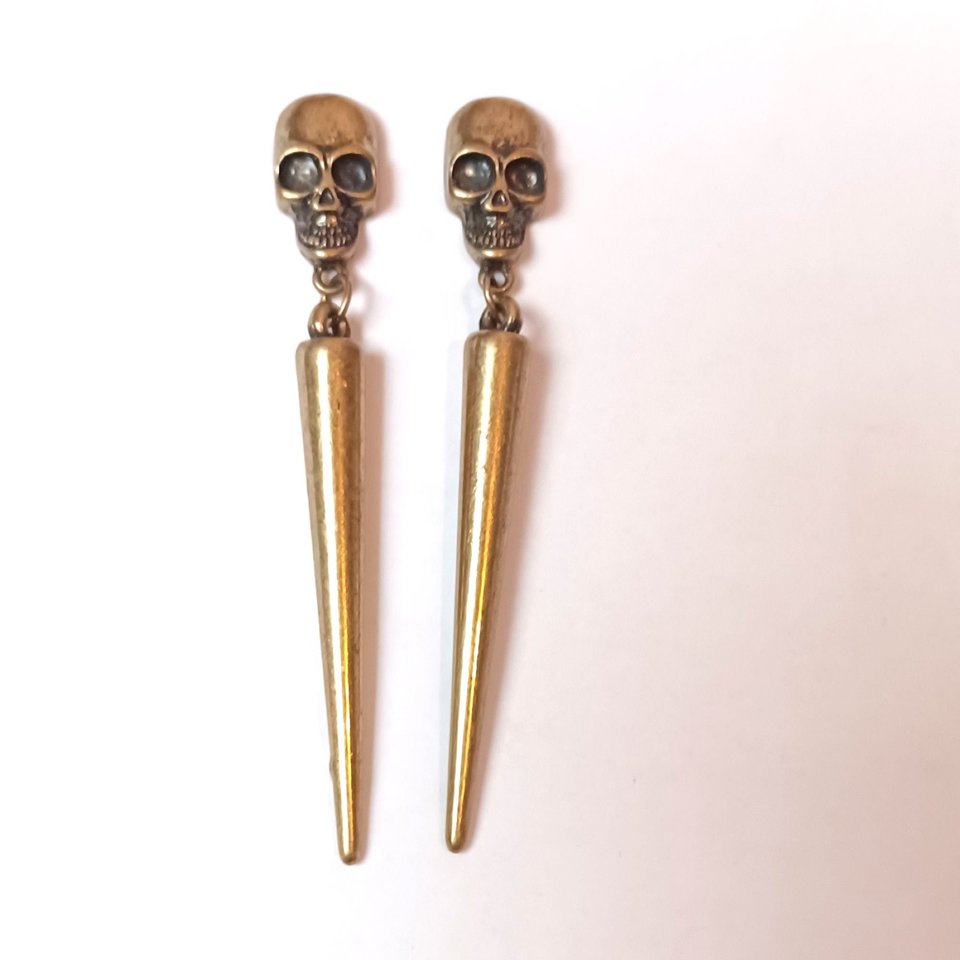 Vintage Punk Rock Earrings Lot, 4 Pairs Silver Tone Pierced Earrings