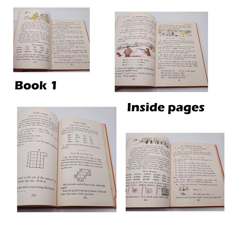 Vintage (1931 and 1950) School Age Hardcover Learning Books, Spelling, Vocabulary