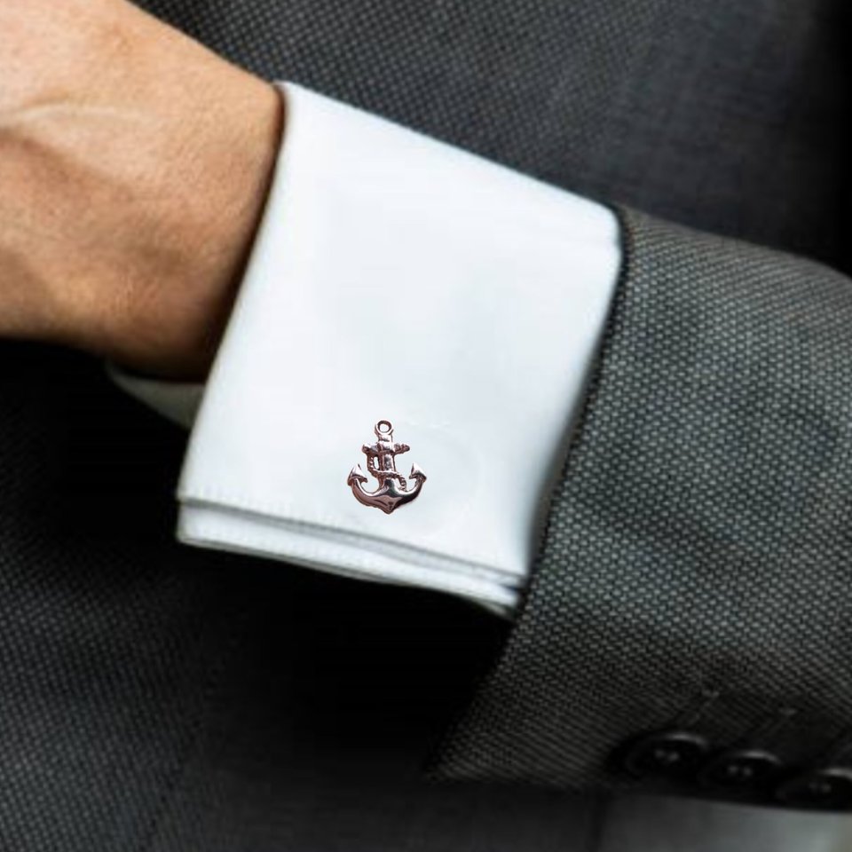 Silver Tone Anchor Cufflinks