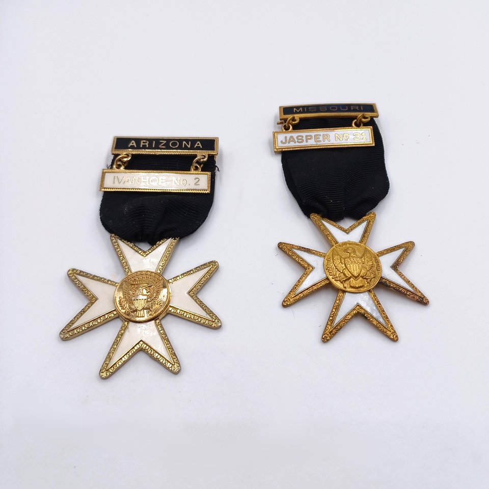 2 Masonic Knights Templar Membership Medals Pair, Missouri and Arizona