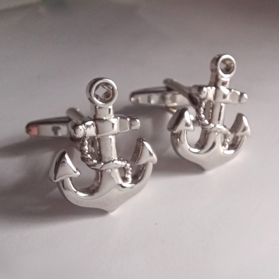 Silver Tone Anchor Cufflinks