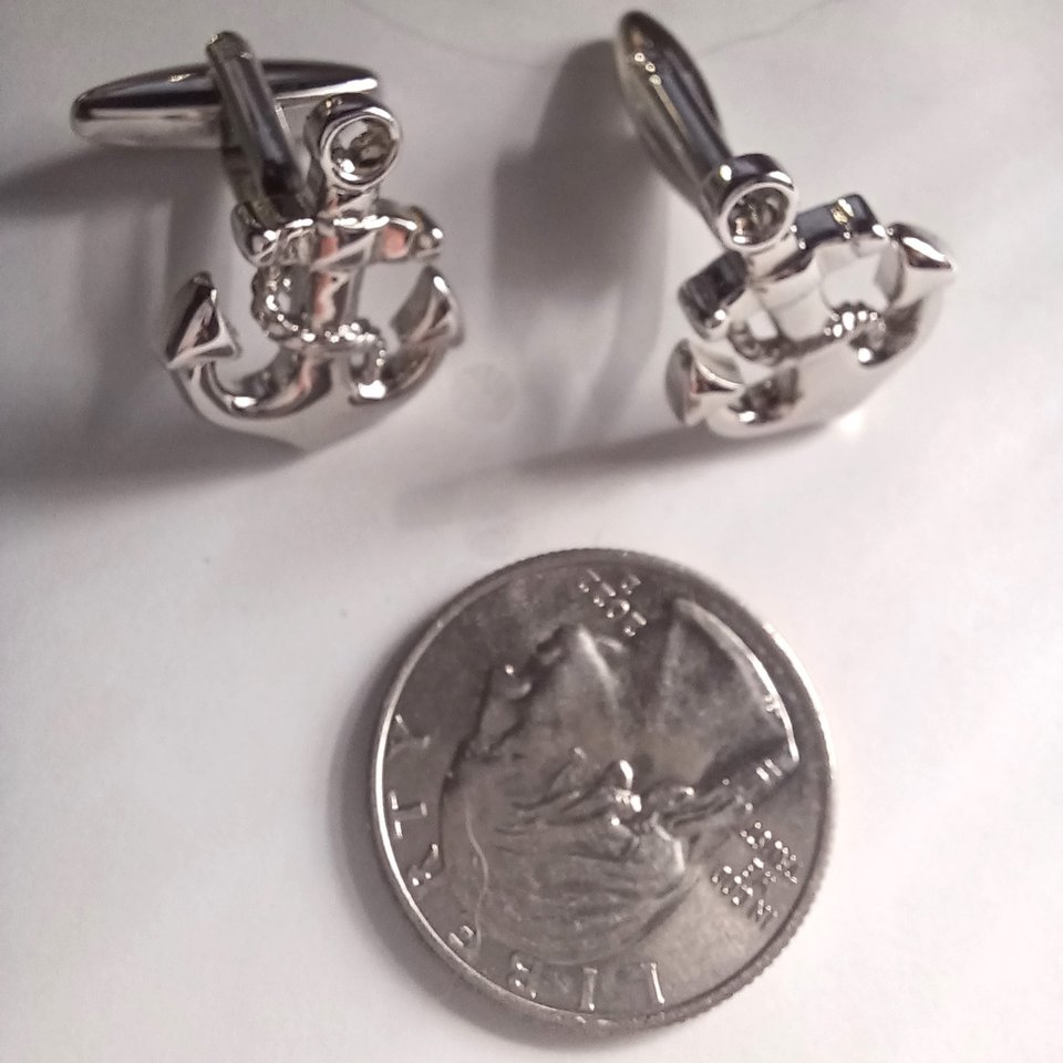 Silver Tone Anchor Cufflinks