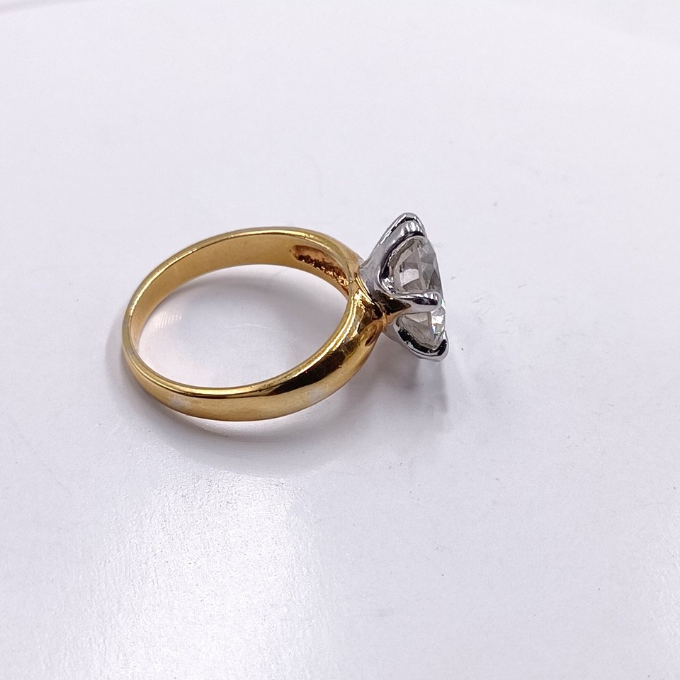 18K Gold Plated Large 5 Carat Cubic Zirconia Solitaire Engagement Ring, Size 7