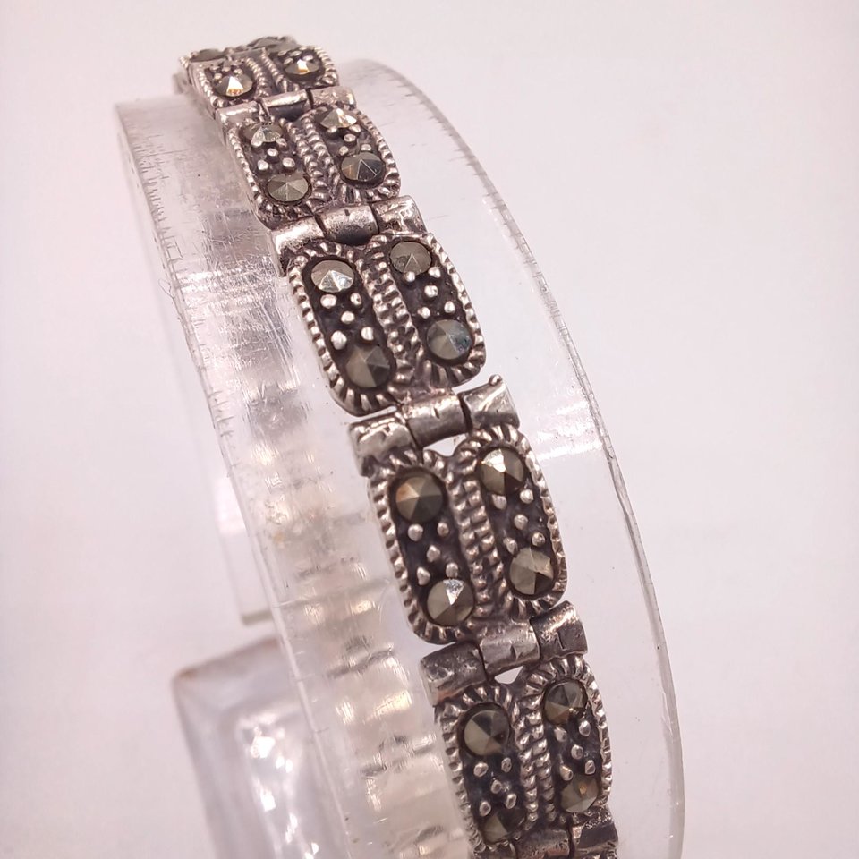 Sterling Silver and Marcasite Art Deco Link Bracelet
