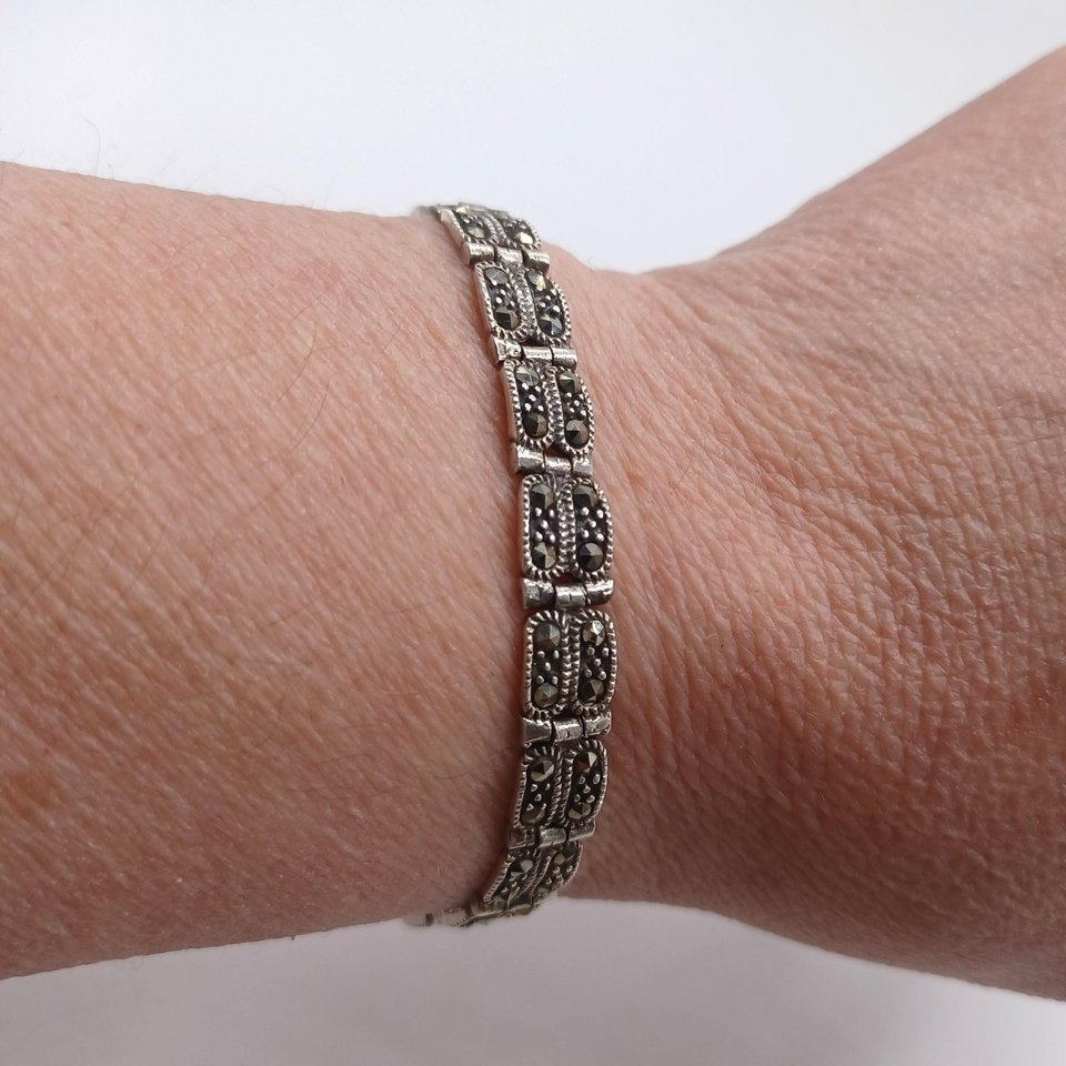Sterling Silver and Marcasite Art Deco Link Bracelet