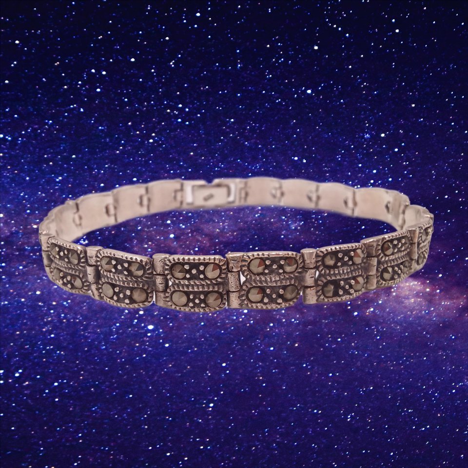 Sterling Silver and Marcasite Art Deco Link Bracelet