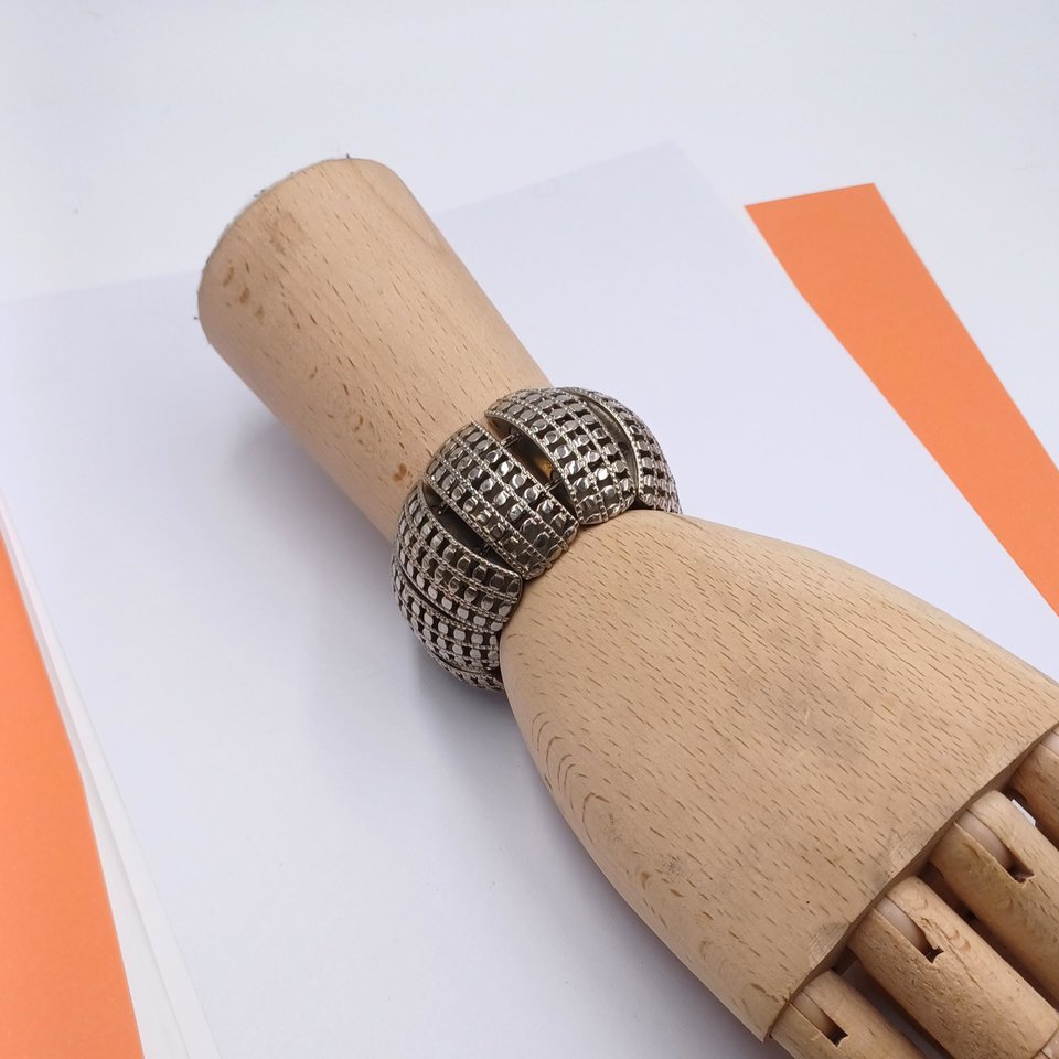 Chunky Silver Tone Panel Bracelet with Safety Chain