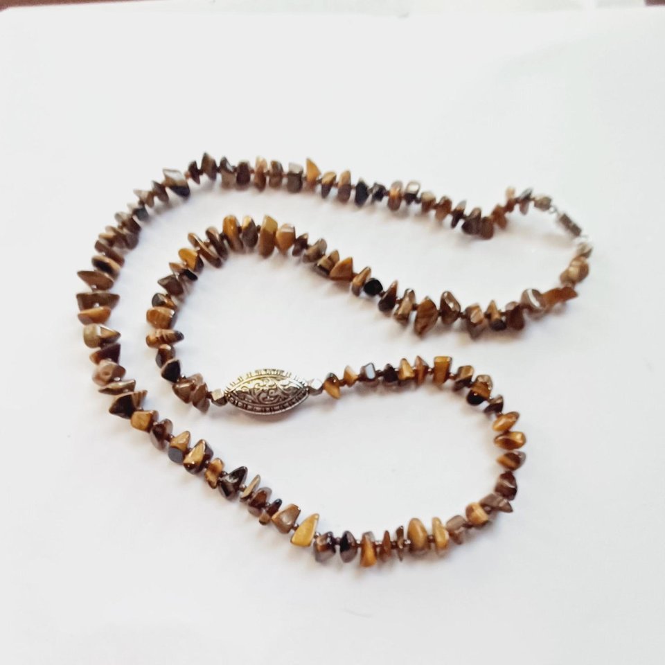 Vintage Natural Tiger's Eye Polished Chips Beaded Necklace