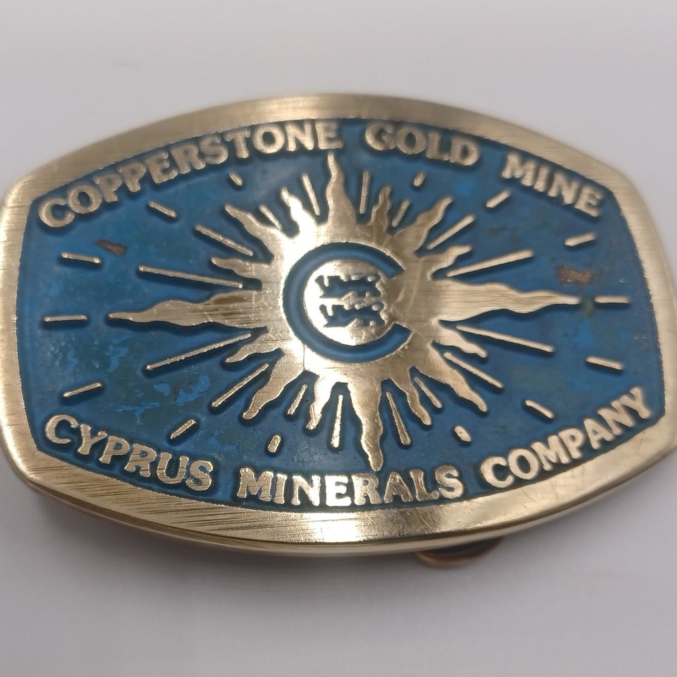 Vintage Oval Solid Brass Southwestern Copperstone Gold Mine Dyna Buckle Mens Belt Buckle