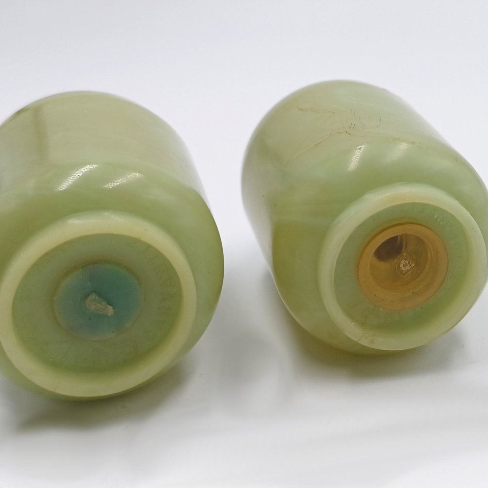 Vintage 1950's Carvanite Art Deco Green Celluloid Salt and Pepper Shakers, Collectible