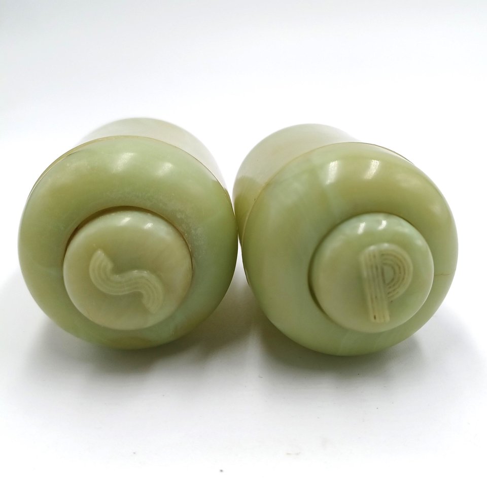 Vintage 1950's Carvanite Art Deco Green Celluloid Salt and Pepper Shakers, Collectible