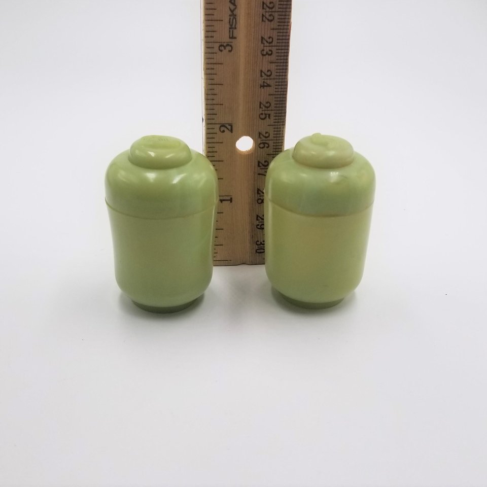 Vintage 1950's Carvanite Art Deco Green Celluloid Salt and Pepper Shakers, Collectible