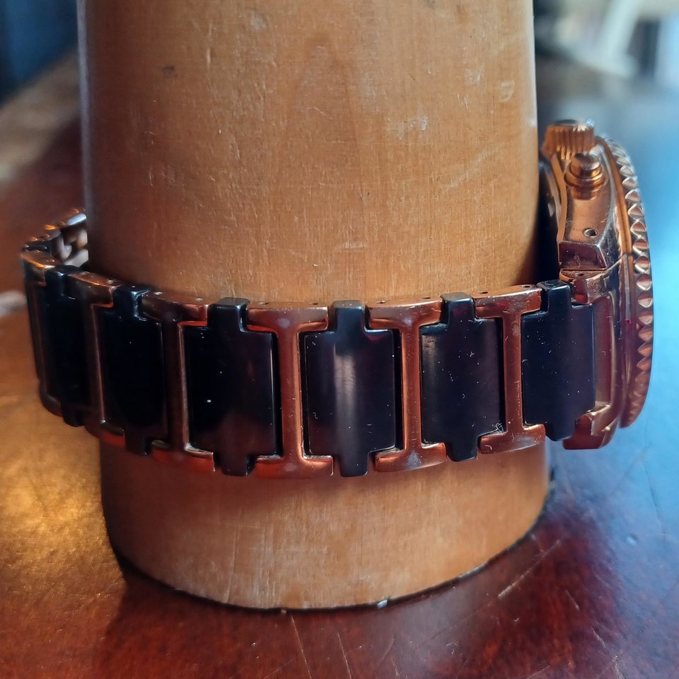 Klaus Kobec Destiny Black and Rose Gold Tone and Black Chrono Watch, New Battery