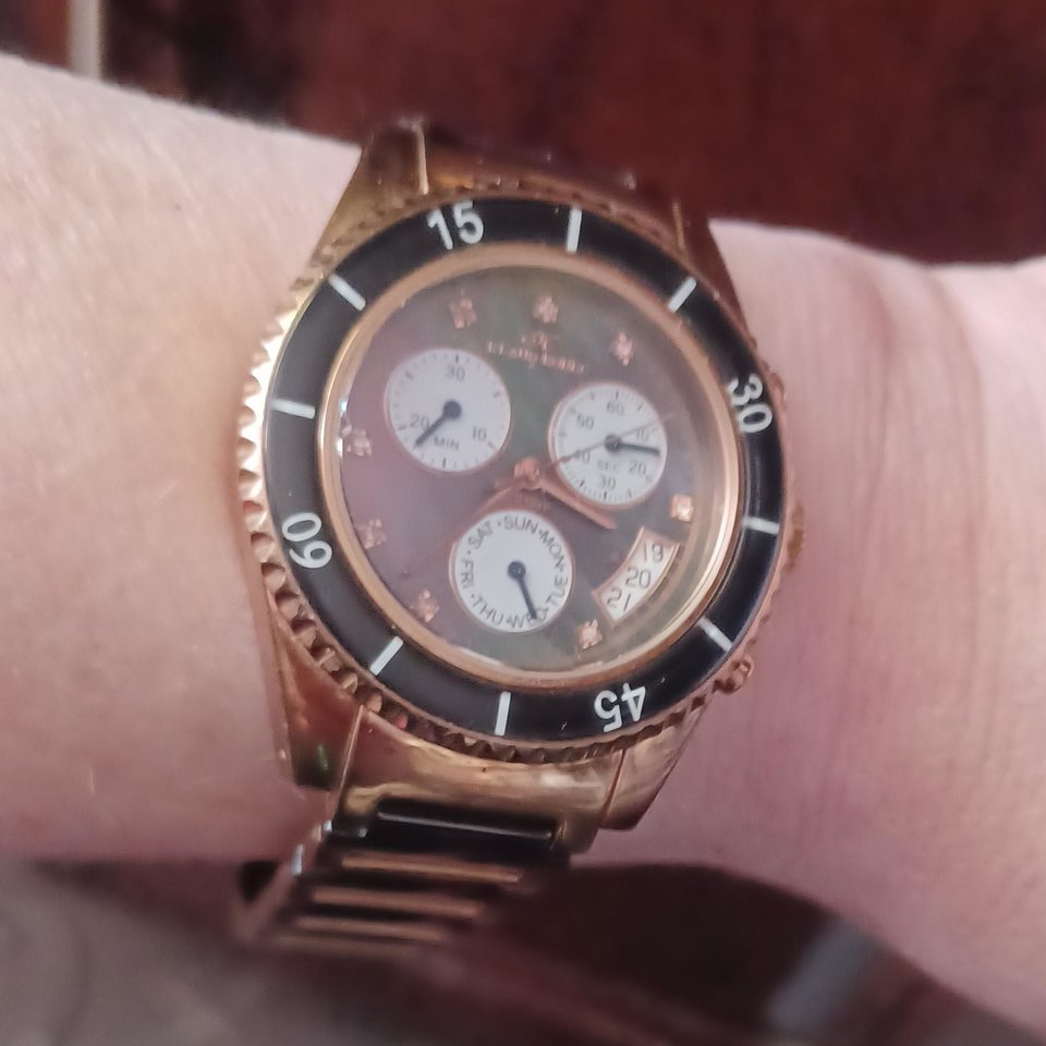Klaus Kobec Destiny Black and Rose Gold Tone and Black Chrono Watch, New Battery