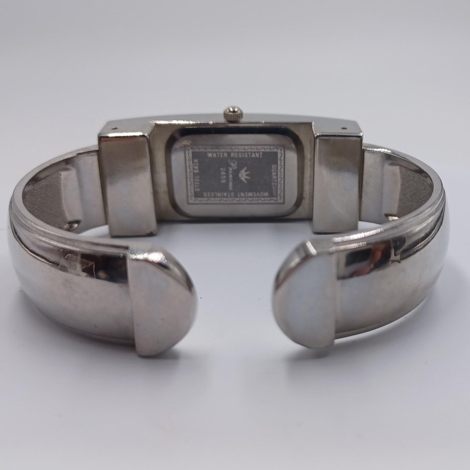 Vintage Princess Silver Tone and Pink Clamper Bracelet Wrist Watch,