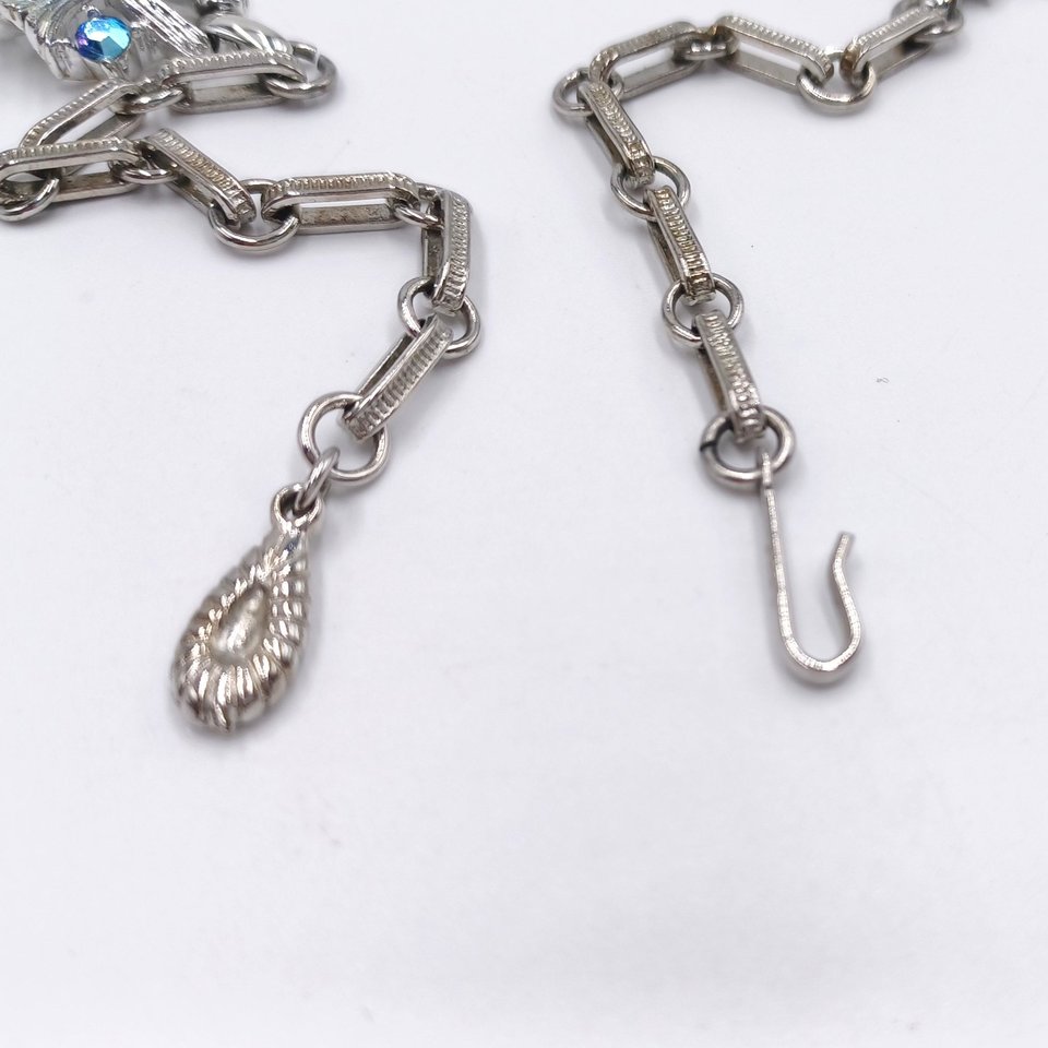Vintage Lisner and Pakula Silver Tone and Light Blue Peacock Aurora Borealis Rhinestones Jewelry Set, Maximum Sparkle, Demi Parure