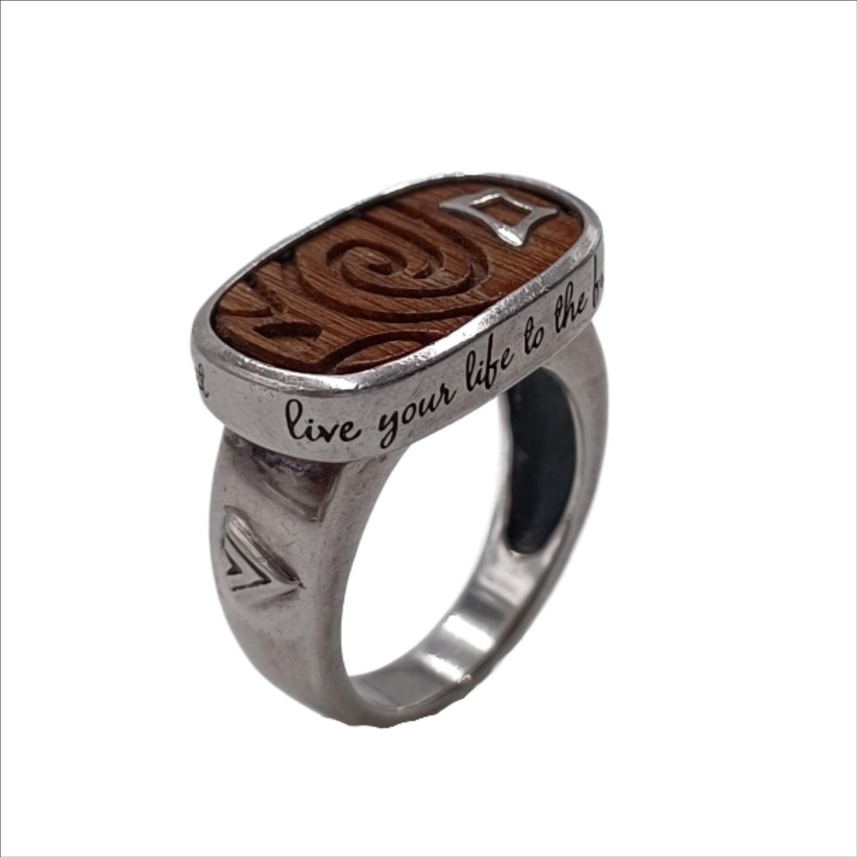 Vintage Silpada "Live Your Life" 925 Sterling Silver and Wood Ring, Size 8