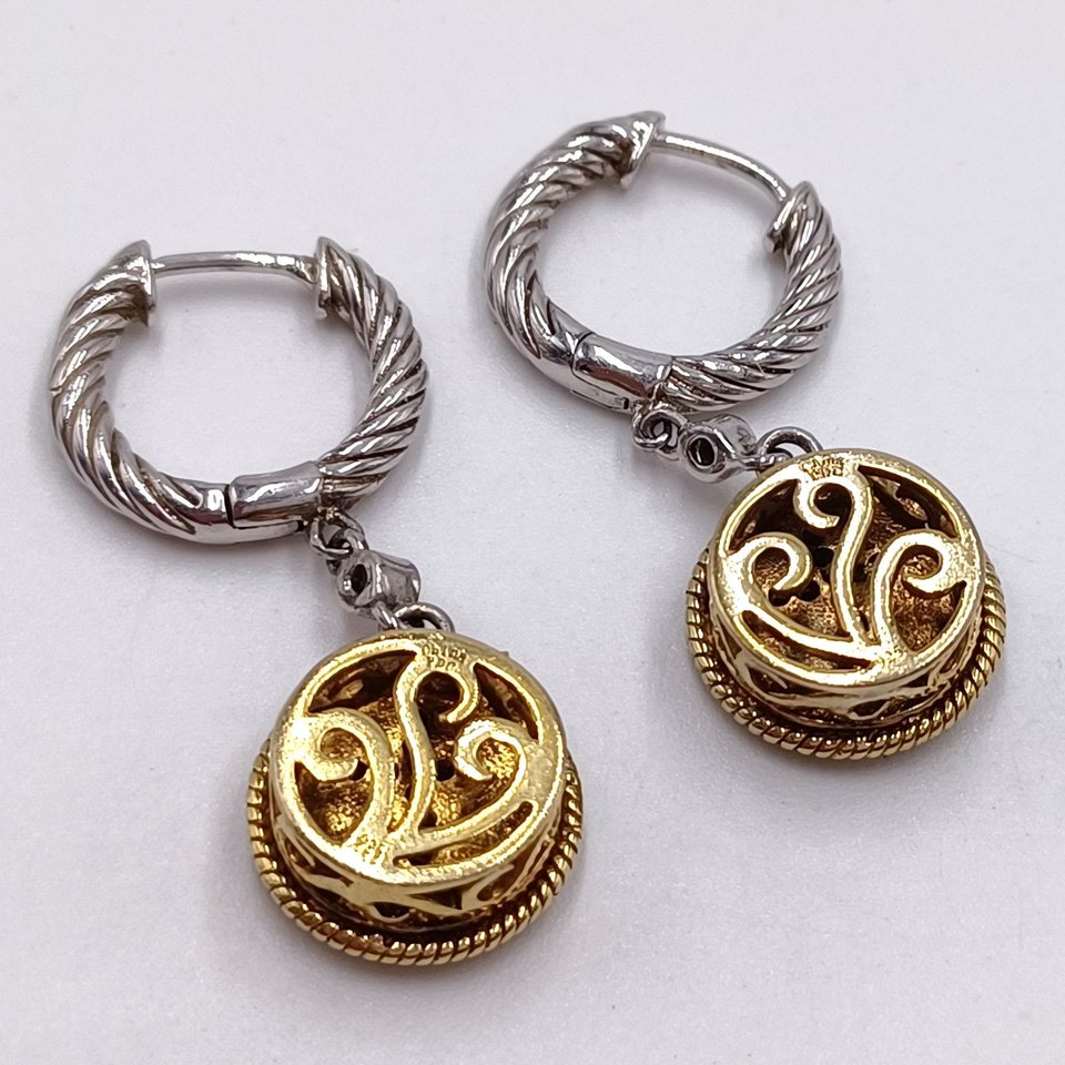 Vintage Sterling Silver, Gold Vermeil with Diamonds Cross Dangle Earrings and Ring Jewelry Set